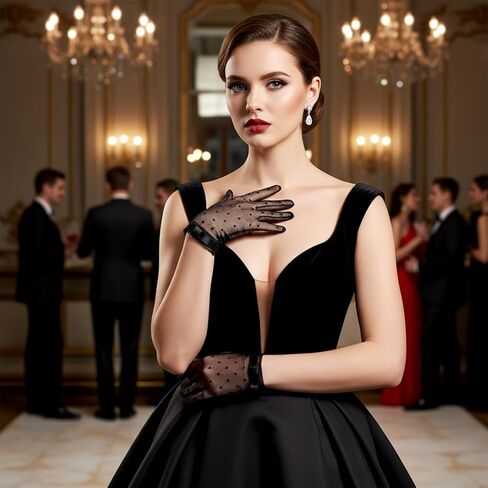 Black Mesh Lace Bow Gloves Gothic Bow Vintage Short Tulle Sheer Gloves Y2k Lolita Vintage Costume Accessories for Women Wedding Tea Party Opera Evening in Saudi Arabia