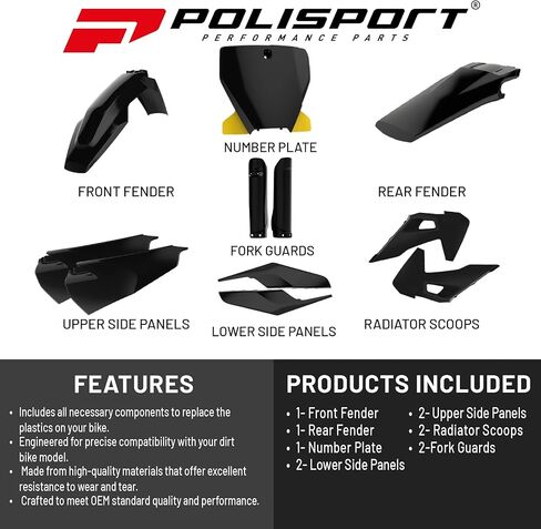 Polisport Motocross (MX) Replica Plastic Kit for HUSQVARNA TC & FC (2019-2020) – OEM Quality, Durable, Flexible & Perfect Fit – Black in Kuwait