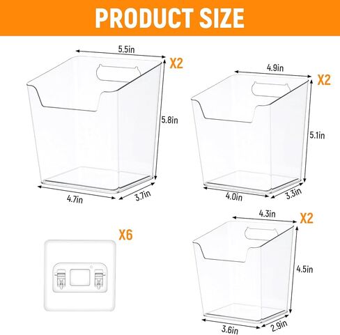 6 Pcs Clear Adhesive Wall Storage Bins, Small Cabinet Door Organizer Holders, Hanging Wall Mount Pockets, Plastic Cups for Shower Bathroom Makeup Office Craft Remote Kitchen Sink RV Organization in Kuwait