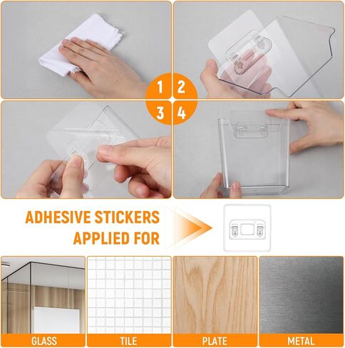 6 Pcs Clear Adhesive Wall Storage Bins, Small Cabinet Door Organizer Holders, Hanging Wall Mount Pockets, Plastic Cups for Shower Bathroom Makeup Office Craft Remote Kitchen Sink RV Organization in Kuwait