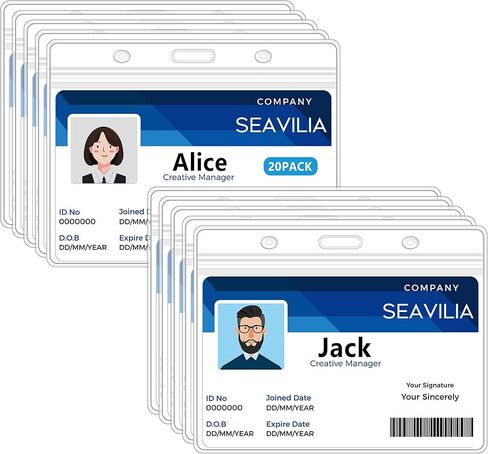 حامل شارة SEAVILIA 20 حزمة، حامل هوية شفاف مقاوم للماء مع سحاب قابل للإغلاق، حامل بطاقة اسم أفقي 4.1 بوصة × 3.3 بوصة للممرضات والمكتب، يناسب بطاقة الهوية/بطاقة الائتمان/بطاقة الطالب in Kuwait