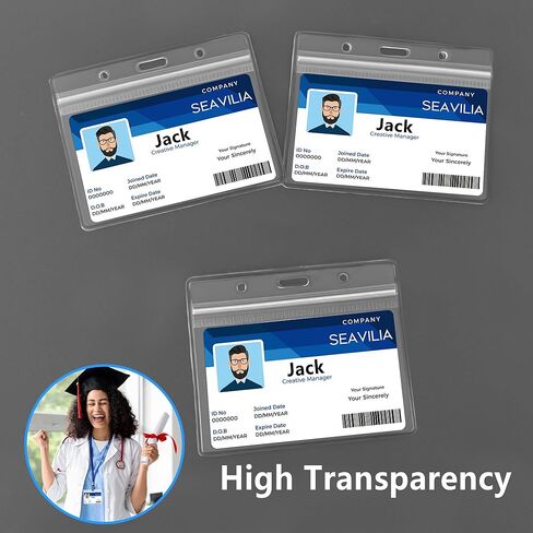 حامل شارة SEAVILIA 20 حزمة، حامل هوية شفاف مقاوم للماء مع سحاب قابل للإغلاق، حامل بطاقة اسم أفقي 4.1 بوصة × 3.3 بوصة للممرضات والمكتب، يناسب بطاقة الهوية/بطاقة الائتمان/بطاقة الطالب in Kuwait