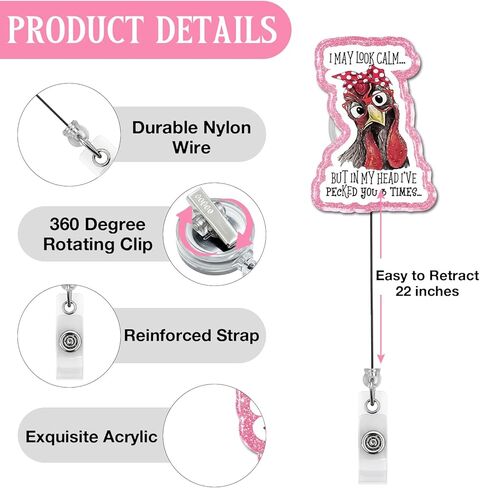 Funny Chicken Rooster Gifts Badge Reel Retractable for Women, ID Badge Reel Holder with Alligator Clip for Chicken Lover Office Staff Coworker Teacher Nurse Doctor in Saudi Arabia