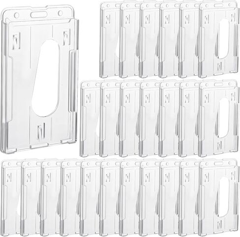 25 Pack Vertical 2-Card Badge Holder, Heavy Duty Hard Plastic ID Card Holder with Thumb Slot, Clear PC Protector Sleeve for Office, School, Credit Cards & Driver's Licenses in Kuwait