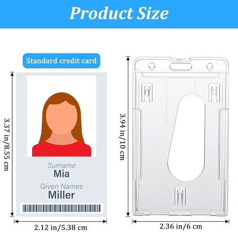 25 Pack Vertical 2-Card Badge Holder, Heavy Duty Hard Plastic ID Card Holder with Thumb Slot, Clear PC Protector Sleeve for Office, School, Credit Cards & Driver's Licenses in Kuwait