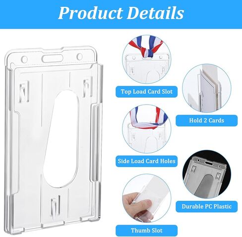 25 Pack Vertical 2-Card Badge Holder, Heavy Duty Hard Plastic ID Card Holder with Thumb Slot, Clear PC Protector Sleeve for Office, School, Credit Cards & Driver's Licenses in Kuwait