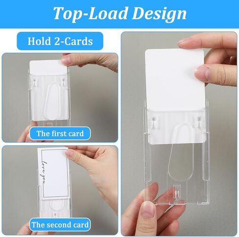 25 Pack Vertical 2-Card Badge Holder, Heavy Duty Hard Plastic ID Card Holder with Thumb Slot, Clear PC Protector Sleeve for Office, School, Credit Cards & Driver's Licenses in Kuwait