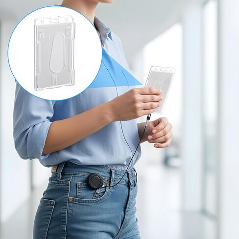 25 Pack Vertical 2-Card Badge Holder, Heavy Duty Hard Plastic ID Card Holder with Thumb Slot, Clear PC Protector Sleeve for Office, School, Credit Cards & Driver's Licenses in Kuwait