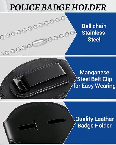 عبوتان من حامل شارة الشرطة، حامل شارة إنفاذ القانون من جلد البقر مع مشبك حزام معدني وسلسلة خرز من الفولاذ المقاوم للصدأ، أسود in Kuwait