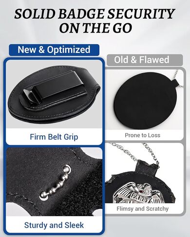 عبوتان من حامل شارة الشرطة، حامل شارة إنفاذ القانون من جلد البقر مع مشبك حزام معدني وسلسلة خرز من الفولاذ المقاوم للصدأ، أسود in Kuwait