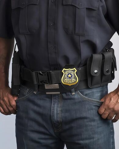 عبوتان من حامل شارة الشرطة، حامل شارة إنفاذ القانون من جلد البقر مع مشبك حزام معدني وسلسلة خرز من الفولاذ المقاوم للصدأ، أسود in Kuwait