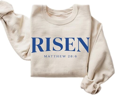 Risen Matthew 28:6 Christian Easter Sweatshirt – Minimalist Faith Scripture Crewneck in Kuwait