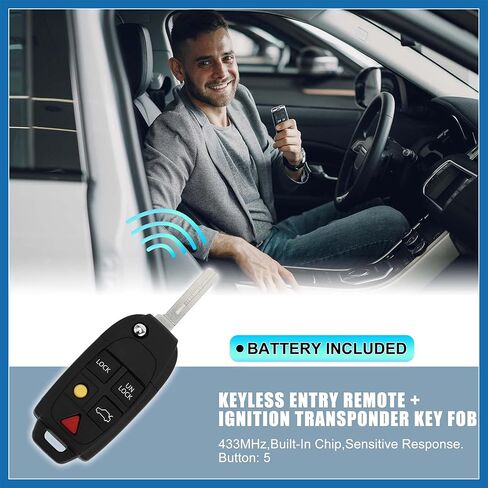 433MHz LQNP2T-APU Keyless Entry Remote Ignition Transponder Key Fob for Volvo XC90 2004-2014 for Volvo XC70 2004-2007 5 Buttons Item Replacement in Saudi Arabia