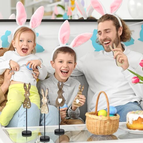 5 Pieces Easter Table Decorations Wooden Bunny Table Sign Vintage Rabbit Tall Standing Tabletop Decor Rustic Easter Block Centerpiece for Spring Party Farmhouse Freestanding Home Office in Kuwait