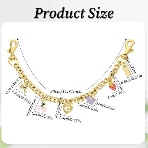 Cherry Charms, Purse Extender Chain, Two Point Bag Charm Chain with Lobster Clasp, Butterfly Purse Chains, Purse Chain Charm, Purse Accessories for Women (Antique Gold) in Saudi Arabia