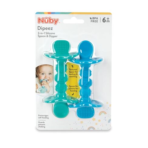 Nuby Dipeez 2 in 1 Silicone Spoons/Dipper, 2pk, Blue/Green in Kuwait