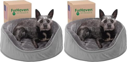 Furhaven Orthopedic Dog Bed for Large/Medium Dogs w/ Removable Washable Cover, For Dogs Up to 30 lbs - Sherpa & Suede Oval Lounger - Clay, Large in Saudi Arabia