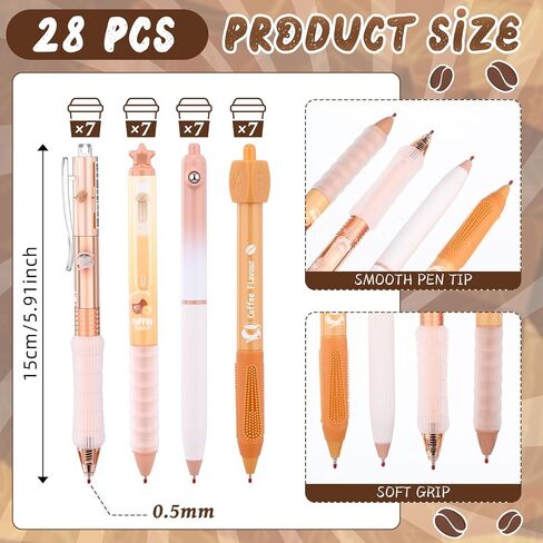 Tenceur 28 Pcs Gourmet Coffee Party Gift Pens Coffee Scented Lover Gifts Party Favors Themed Decoration Black Ink Smelly Gel Pens Retractable 0.5mm for Journaling Note Taking Cute Office Supplies in Saudi Arabia