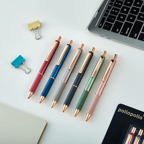 pollopollo Gel Pens, 6-Pack Retractable Click Pens 0.7mm Medium Point Black Ink with Textured Grip, Writing Pens for Office School (Gold Shine) in Saudi Arabia