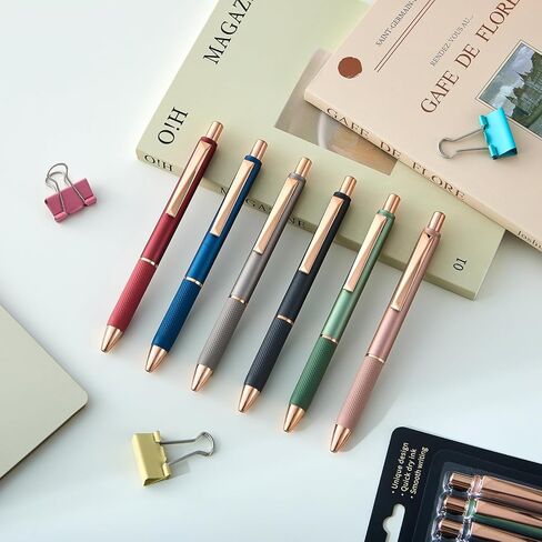 pollopollo Gel Pens, 6-Pack Retractable Click Pens 0.7mm Medium Point Black Ink with Textured Grip, Writing Pens for Office School (Gold Shine) in Saudi Arabia