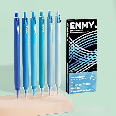 قلم تحديد رفيع من الأكريليك من إنمي، 6 قطع ألوان جمالية 0.6 مم، أقلام رسم دقيقة قابلة للسحب، قلم رسم ملون لليوميات والتخطيط والرسم وتدوين الملاحظات وأقلام فنية ناعمة للبالغين والأطفال in Kuwait