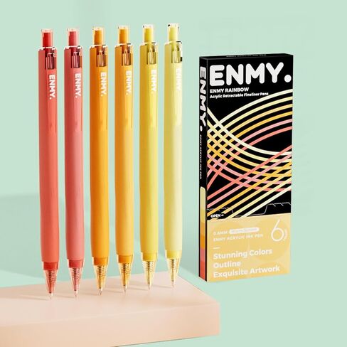 ENMY Acrylic Fineliner Pen, 6Pcs Aesthetic Colors 0.6mm Fine Point Retractable Markers, Colorful Drawing Pen for Journaling, Outlining, Sketch, Note-Taking, Smooth Art Pens for Adults & Kids in Saudi Arabia