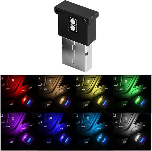 2 قطعة مصباح LED USB صغير للسيارة، 8 ألوان RGB نوع C مصباح جو للسيارة، قابل للتعديل والسطوع لتزيين السيارات الداخلي وإكسسوارات الإضاءة الليلية، مقاس عالمي in Kuwait