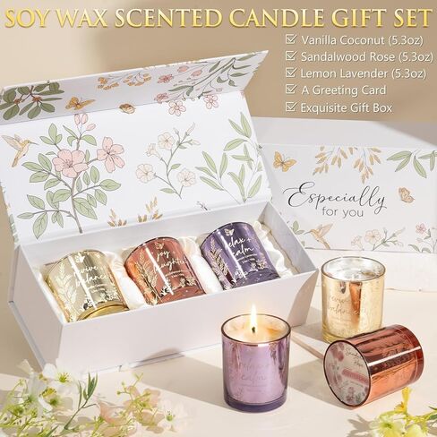 Scented Candles for Women, 3 Pack Candle Set Soy Candles for Home Scented Holiday Votive Candle Gifts Set, Easter Mothers Day Birthday Gifts for Women - Vanilla Coconut/Sandalwood Rose/Lemon Lavender in Kuwait