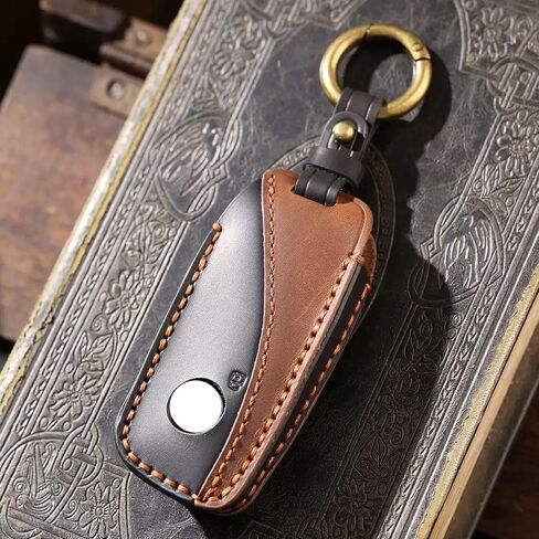 Vintage Leather Key Fob Cover Case for BMW X5 X7 X1 X2 X3 XM M4 iX 5 7 Series i5 i7 2024 2025 2026, Handmade Crazy Horse Leather, Black in Kuwait