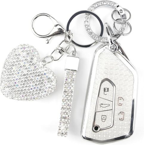 Key Fob Cover with Diamond Keychain Compatible with VW Car Key Holder Case Compatible with Volkswagen ID4 ID3 MK8 Golf GTI Skoda Octavia Smart Key Protector for Women, 5 Buttons (Black-Heart) in Kuwait