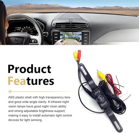 1PC Backup Camera for Car, 170 Degrees Wide Angle HD Video with Night Vision, Waterproof Reversing Parking Camera, Universal for Most Cars (Black) in Kuwait