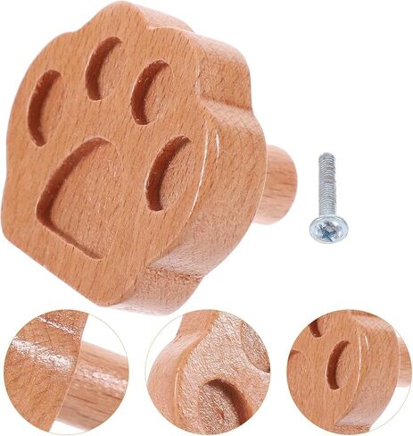 Wooden Animal Paw Cabinet Door Knobs Solid Beech Wood Drawer Pulls Animal Wardrobe Handles for Nursery Room Furniture with Screws in Kuwait