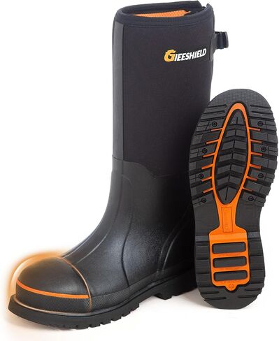 Men's Rubber Work Boots with Steel Toe & Shank, Waterproof & Anti-Slip, 6mm Neoprene, Durable Brown Rubber Boot for Construction, Farming, Manufacturing, Sizes 7-14 in Kuwait