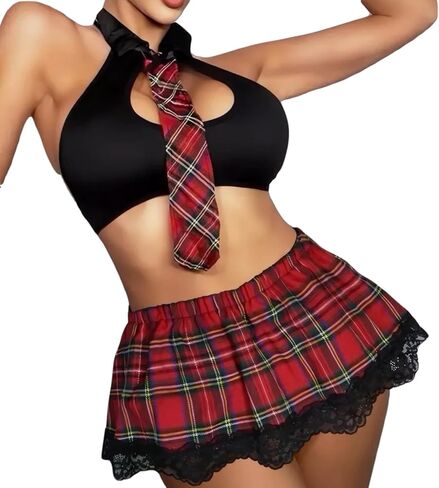 Women Plaid Skirt Costume Plus Size Student Costume Maid Nurse Outfit Sexy Roleplay Lingerie Babydoll Mini Skirt in Kuwait
