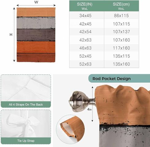 Burnt Orange Grey Tie Up Curtains for Window, Vintage Stripe Farmhouse Wood Grain Thermal Insulated Balloon Shade Adjustable Rod Pocket Curtains Valance Panels for Kitchen Bathroom Café 42'' x 45'' in Kuwait