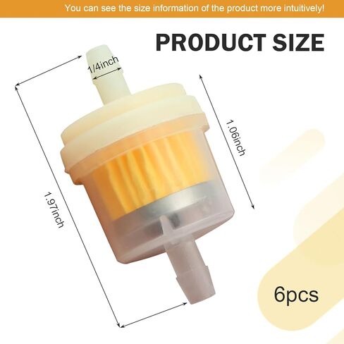 6 PCS 1/4" 6mm-7mm Inline Clear Fuel Filter with Magnet, 2.20 × 1.06 Inches, Small Engine Fuel Filter for Motorcycle ATV Quad Go Karts Lawnmower (Yellow) in Kuwait