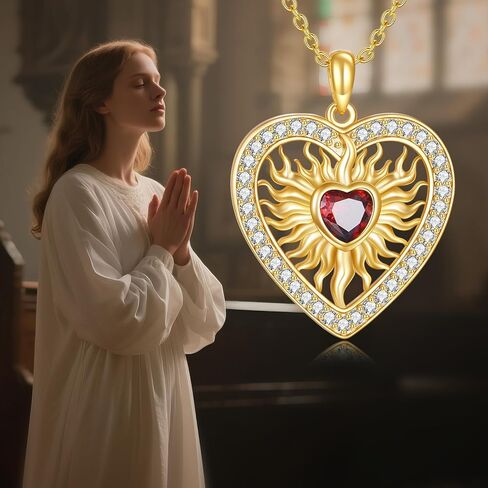 القلب المقدس قلادة فضة القلب المقدس يسوع قلادة 14 كيلو مطلية بالذهب كريستين مجوهرات هدايا للرجال النساء in Kuwait