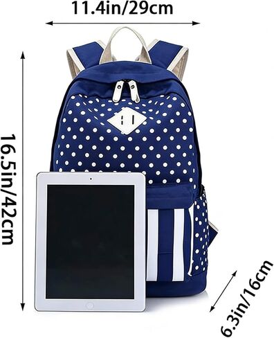 Polka Dot Backpack Navy Striped Daypack Vintage Classic Lightweight Canvas Shoulder Bag with Zipper for Women(Navy) in Saudi Arabia