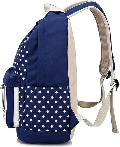 Polka Dot Backpack Navy Striped Daypack Vintage Classic Lightweight Canvas Shoulder Bag with Zipper for Women(Navy) in Saudi Arabia