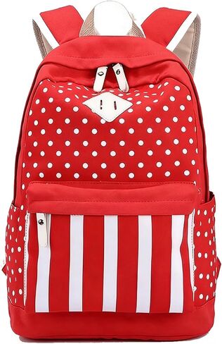 Polka Dot Backpack Navy Striped Daypack Vintage Classic Lightweight Canvas Shoulder Bag with Zipper for Women(Navy) in Saudi Arabia