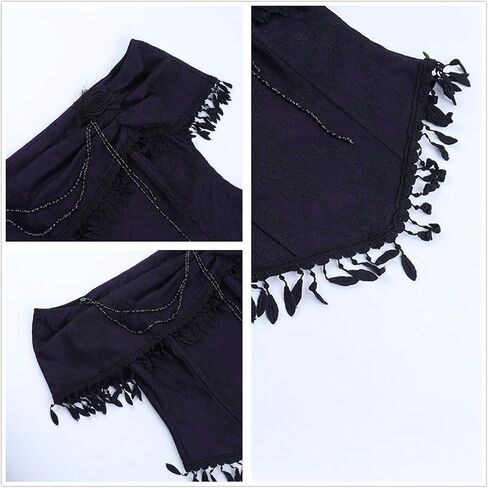 Women's Goth Off Shoulder Fitted Crop Tank - Vintage Floral Slim Vampire for Disco, Club in Kuwait