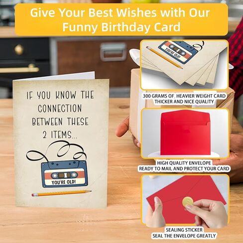 Funny Birthday Card, Tape Cassette Old Retro Humorous Birthday Cards for 50th, 60th, 70th, 80th-If You know The Connection Between These 2 Item in Saudi Arabia