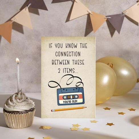 Funny Birthday Card, Tape Cassette Old Retro Humorous Birthday Cards for 50th, 60th, 70th, 80th-If You know The Connection Between These 2 Item in Saudi Arabia