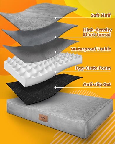 سرير كلب لتقويم العظام للكلاب الكبيرة، قابل للغسل، سرير كلب كبير جدًا مع غطاء قابل للإزالة وقاعدة مضادة للانزلاق، سرير قفص فاخر مقاوم للماء للكلاب - سرير مقاس XL للكلاب in Kuwait