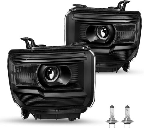 مجموعة مصابيح أمامية هالوجين من نوع SOCKIR LED DRL لـ 2014-2018 GMC Sierra 1500 15-19 2500HD 3500HD كشافات أمامية للسائق ومصابيح جانبية للركاب متضمنة in Kuwait