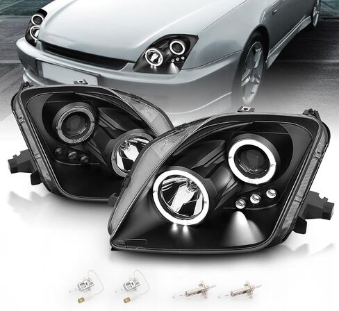AmeriLite Black Projector Replacement Headlights Dual Halo LED Set for 97-01 Honda Prelude - Passenger and Driver Side in Saudi Arabia