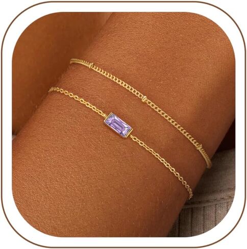 ZOERAY Birthstone Gold Bracelets for Women Non Tarnish Cute 14K Gold Plated Stackable Bracelets for Women Trendy Dainty Emerald Layered Bracelet Jewelry Bridesmaid Friendship Birthday Gifts for Her in Kuwait
