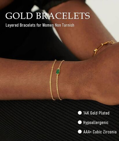 ZOERAY Birthstone Gold Bracelets for Women Non Tarnish Cute 14K Gold Plated Stackable Bracelets for Women Trendy Dainty Emerald Layered Bracelet Jewelry Bridesmaid Friendship Birthday Gifts for Her in Saudi Arabia