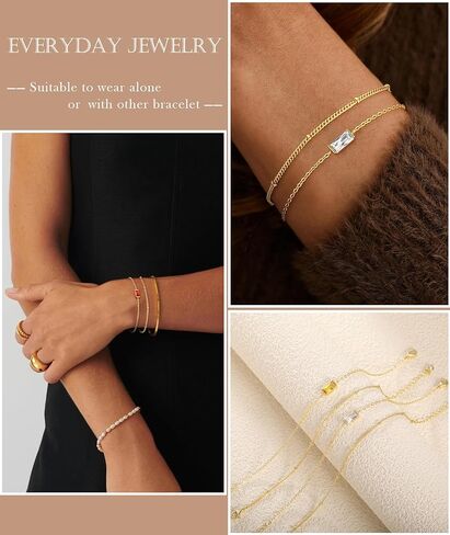 ZOERAY Birthstone Gold Bracelets for Women Non Tarnish Cute 14K Gold Plated Stackable Bracelets for Women Trendy Dainty Emerald Layered Bracelet Jewelry Bridesmaid Friendship Birthday Gifts for Her in Saudi Arabia