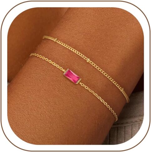 ZOERAY Birthstone Gold Bracelets for Women Non Tarnish Cute 14K Gold Plated Stackable Bracelets for Women Trendy Dainty Emerald Layered Bracelet Jewelry Bridesmaid Friendship Birthday Gifts for Her in Saudi Arabia